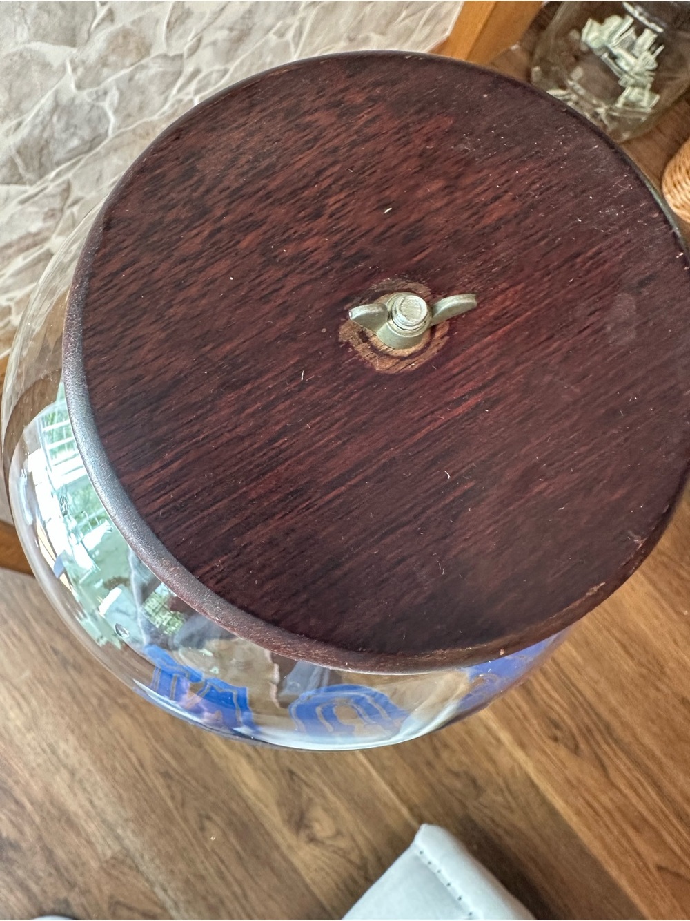 Vintage Glass Nut Dispenser made by Carousel w/Wood Base - - Picture 8 of 8